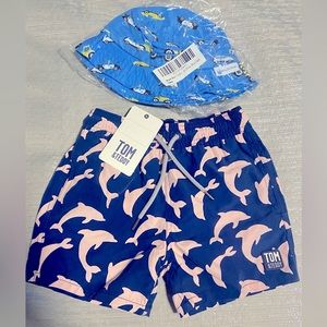 Tom & Teddy Boys Bathing Suit Trunks NWT comes with free hat!
